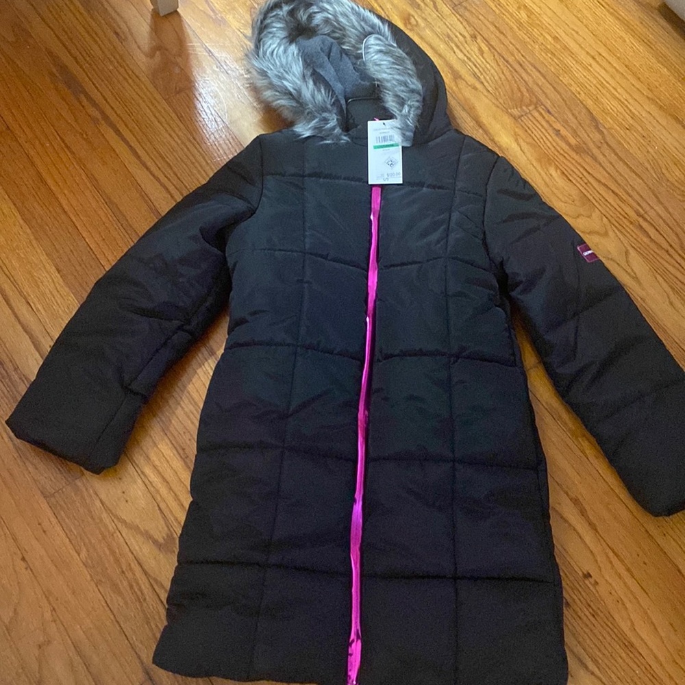 Calvin Kevin coat with fur hood black with Fuchsia details girls size L (12/14)
